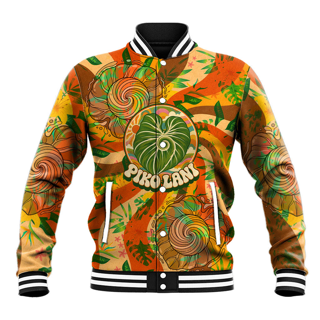 Hawaiian Piko Lani Cultivate I Ka Piko Aloha Baseball Jacket Retro Psychedelic Taro Leaf - Hibiscus Flowers