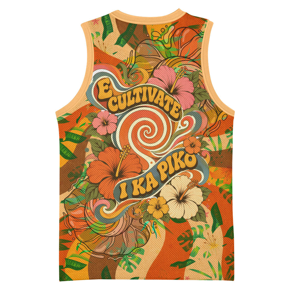 Hawaiian Piko Lani Cultivate I Ka Piko Aloha Basketball Jersey Retro Psychedelic Taro Leaf - Hibiscus Flowers