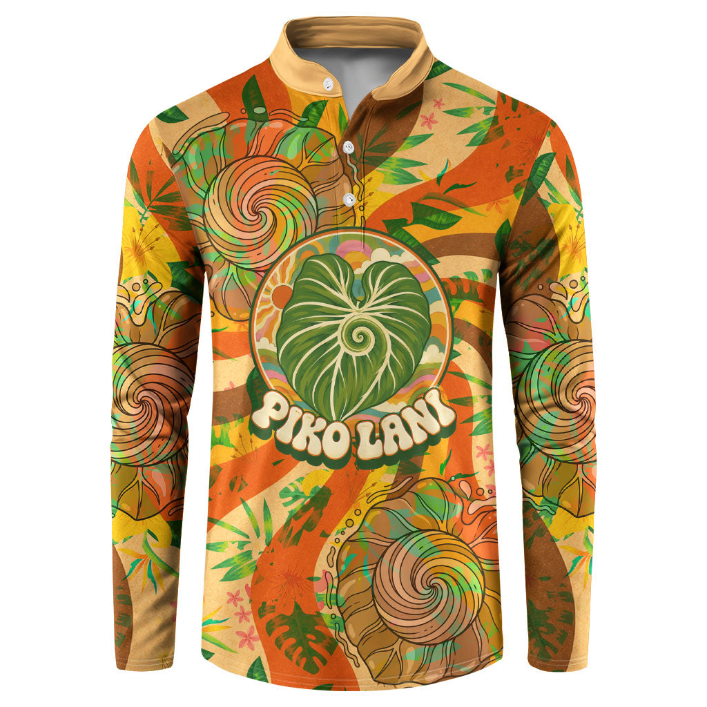 Hawaiian Piko Lani Cultivate I Ka Piko Aloha Button Sweatshirt Retro Psychedelic Taro Leaf - Hibiscus Flowers TS04 Orange Green - Polynesian Pride