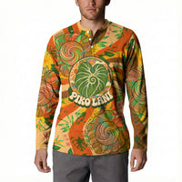 Hawaiian Piko Lani Cultivate I Ka Piko Aloha Button Sweatshirt Retro Psychedelic Taro Leaf - Hibiscus Flowers