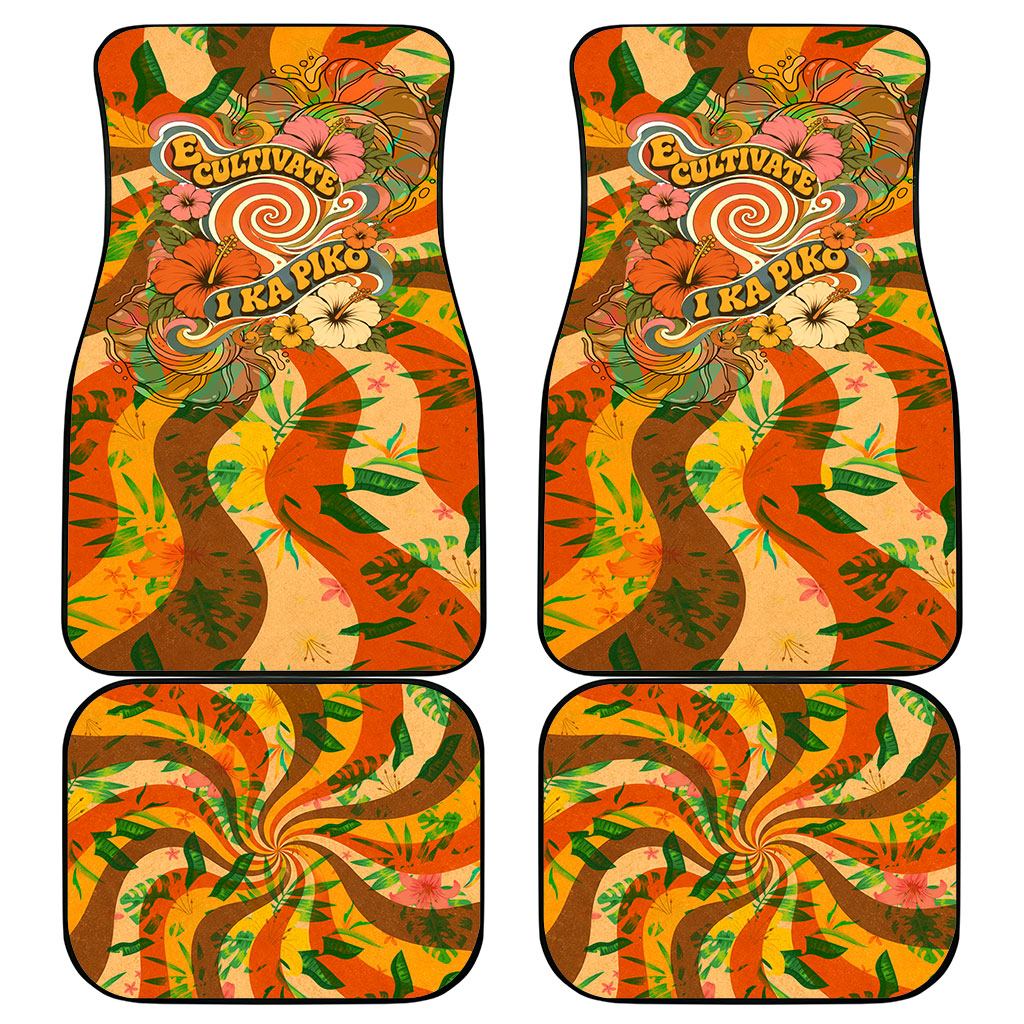 Hawaiian Piko Lani Cultivate I Ka Piko Aloha Car Mats Retro Psychedelic Taro Leaf - Hibiscus Flowers