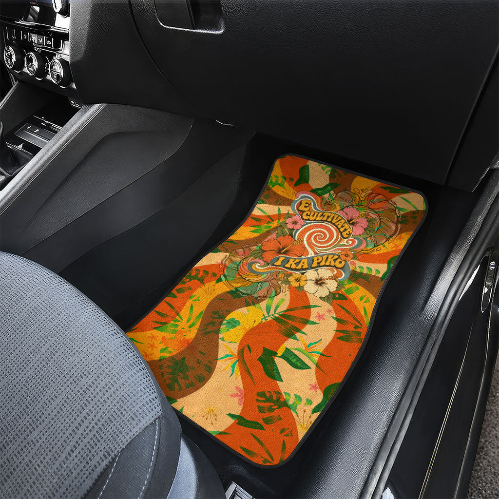 Hawaiian Piko Lani Cultivate I Ka Piko Aloha Car Mats Retro Psychedelic Taro Leaf - Hibiscus Flowers