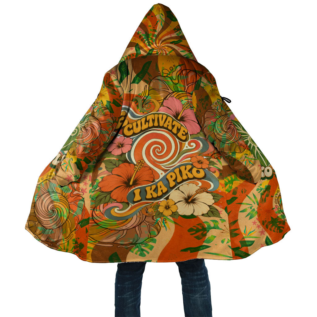 Hawaiian Piko Lani Cultivate I Ka Piko Aloha Cloak Retro Psychedelic Taro Leaf - Hibiscus Flowers TS04 Unisex Orange Green - Polynesian Pride