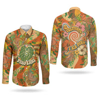Hawaiian Piko Lani Cultivate I Ka Piko Aloha Couples Matching Short Sleeve Bodycon Dress and Long Sleeve Button Shirt Retro Psychedelic Taro Leaf - Hibiscus Flowers