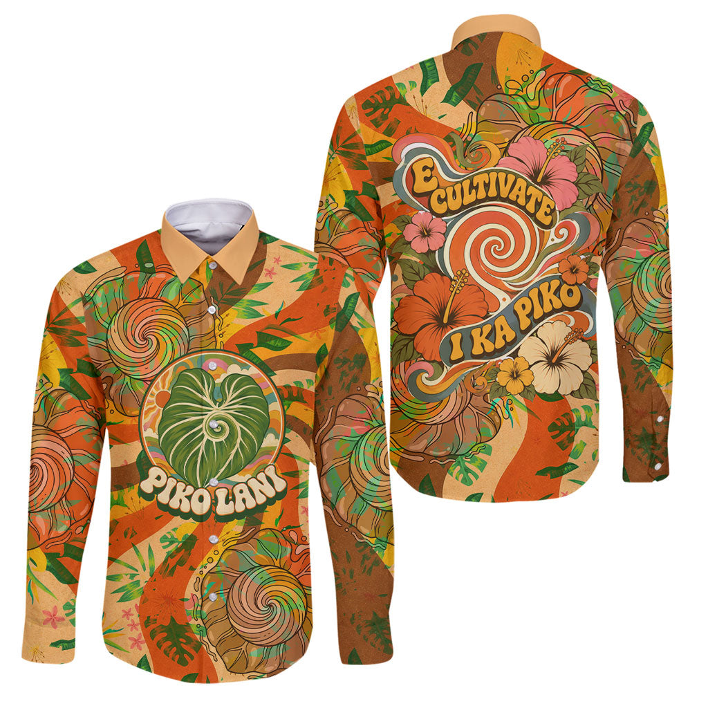 Hawaiian Piko Lani Cultivate I Ka Piko Aloha Family Matching Puletasi and Hawaiian Shirt Retro Psychedelic Taro Leaf - Hibiscus Flowers