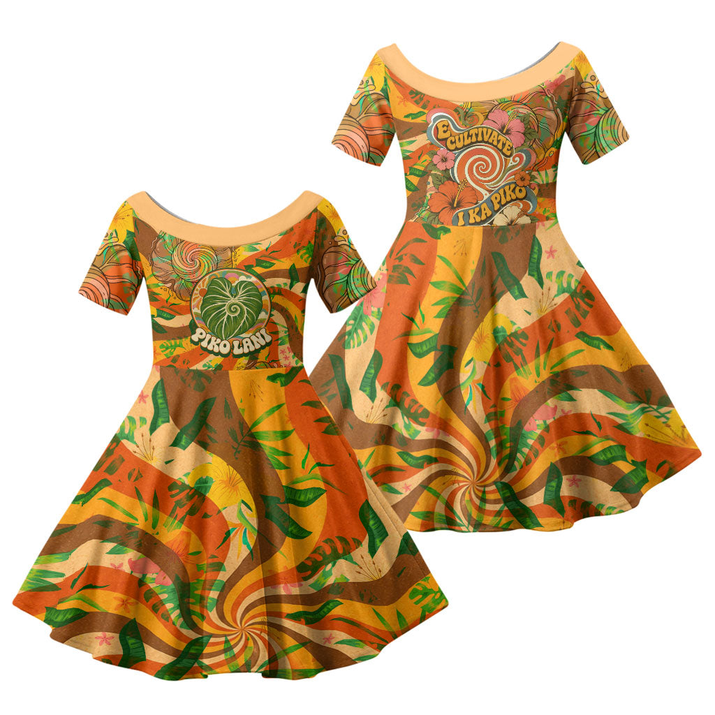 Hawaiian Piko Lani Cultivate I Ka Piko Aloha Family Matching Puletasi and Hawaiian Shirt Retro Psychedelic Taro Leaf - Hibiscus Flowers