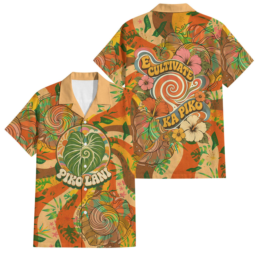 Hawaiian Piko Lani Cultivate I Ka Piko Aloha Family Matching Tank Maxi Dress and Hawaiian Shirt Retro Psychedelic Taro Leaf - Hibiscus Flowers