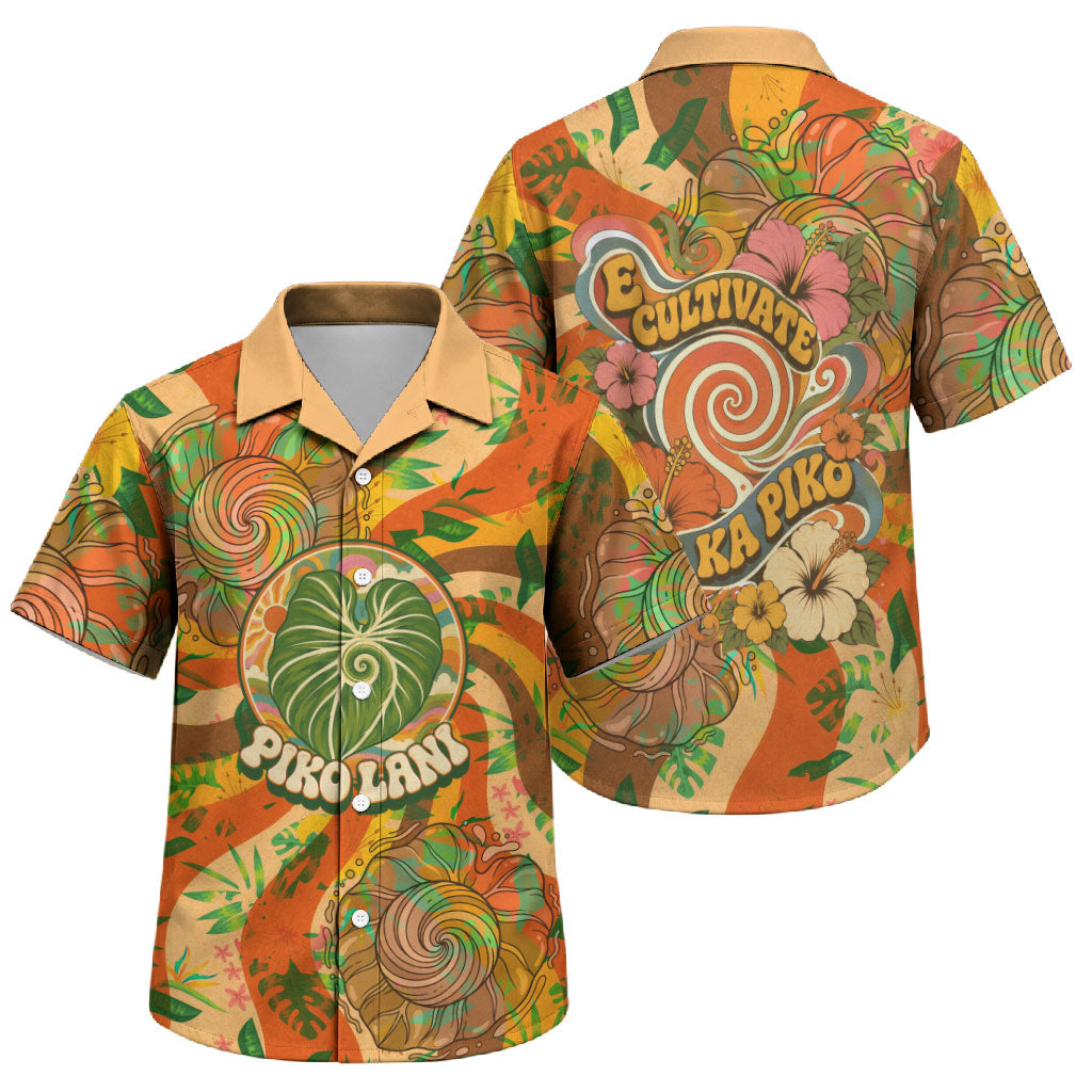 Hawaiian Piko Lani Cultivate I Ka Piko Aloha Family Matching Tank Maxi Dress and Hawaiian Shirt Retro Psychedelic Taro Leaf - Hibiscus Flowers