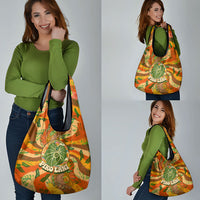 Hawaiian Piko Lani Cultivate I Ka Piko Aloha Grocery Bag Retro Psychedelic Taro Leaf - Hibiscus Flowers