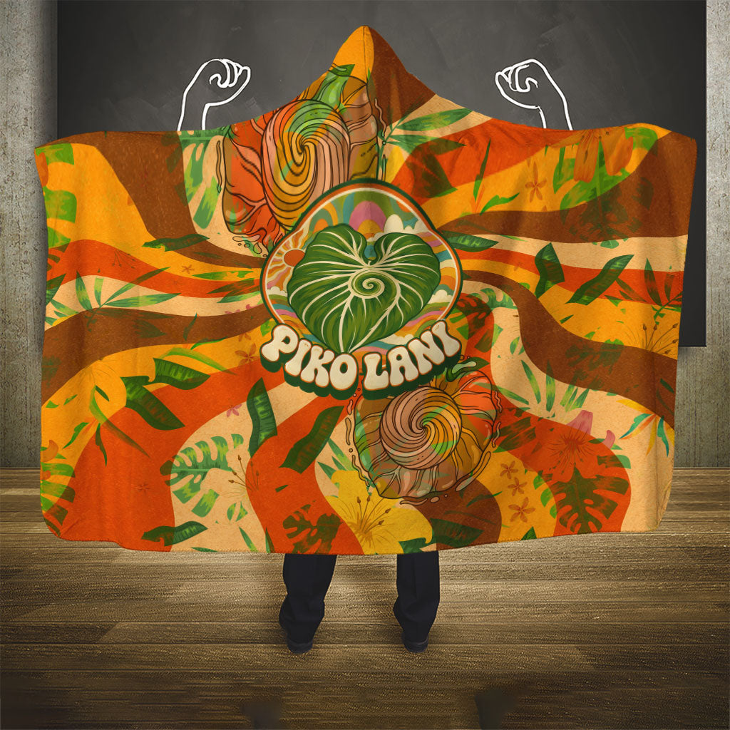 Hawaiian Piko Lani Cultivate I Ka Piko Aloha Hooded Blanket Retro Psychedelic Taro Leaf - Hibiscus Flowers TS04 - Polynesian Pride