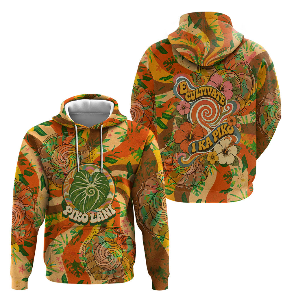 Hawaiian Piko Lani Cultivate I Ka Piko Aloha Hoodie Retro Psychedelic Taro Leaf - Hibiscus Flowers