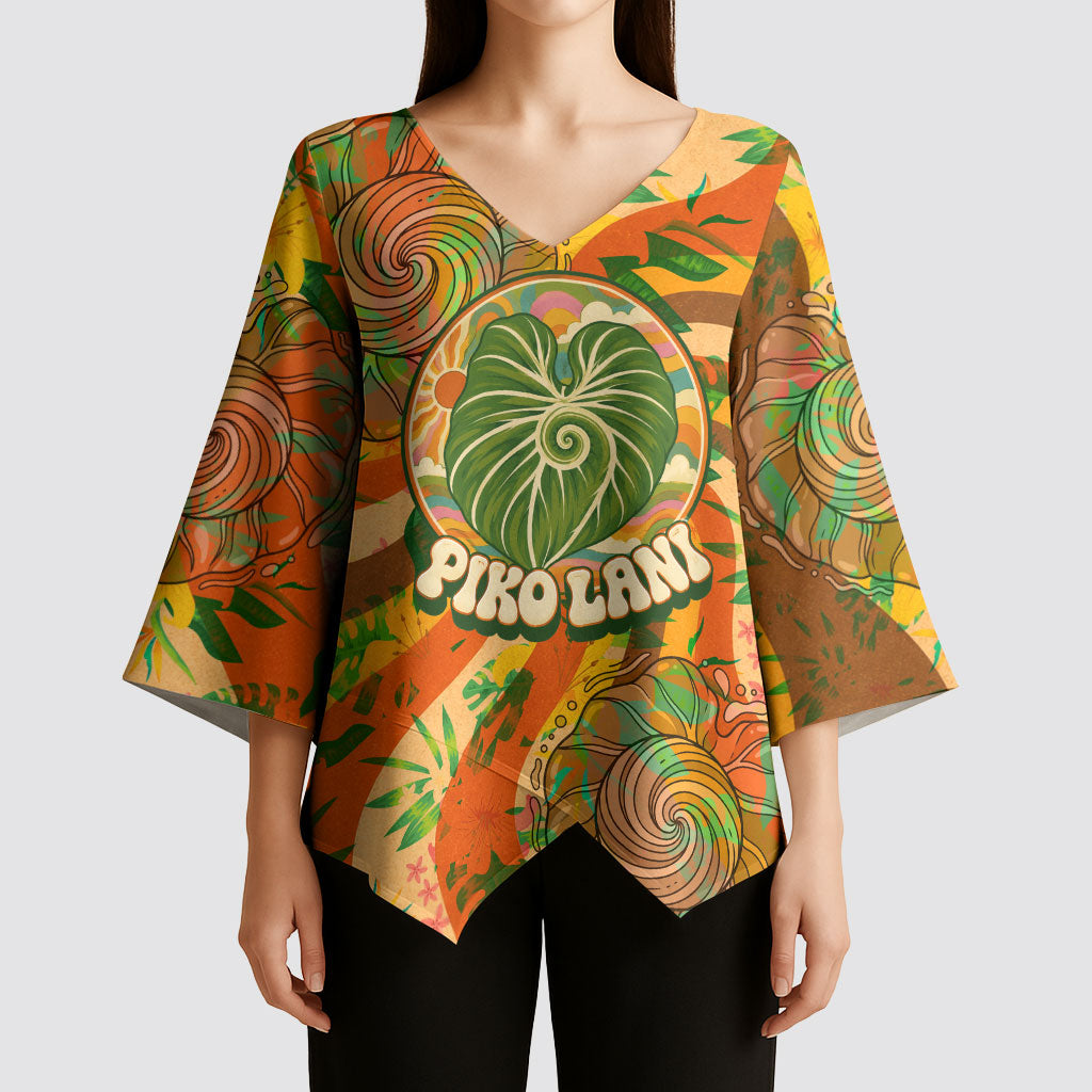 Hawaiian Piko Lani Cultivate I Ka Piko Aloha Kimono Sleeve Blouse Retro Psychedelic Taro Leaf - Hibiscus Flowers