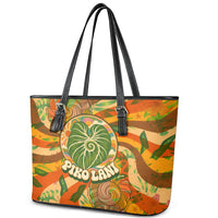 Hawaiian Piko Lani Cultivate I Ka Piko Aloha Leather Tote Bag Retro Psychedelic Taro Leaf - Hibiscus Flowers