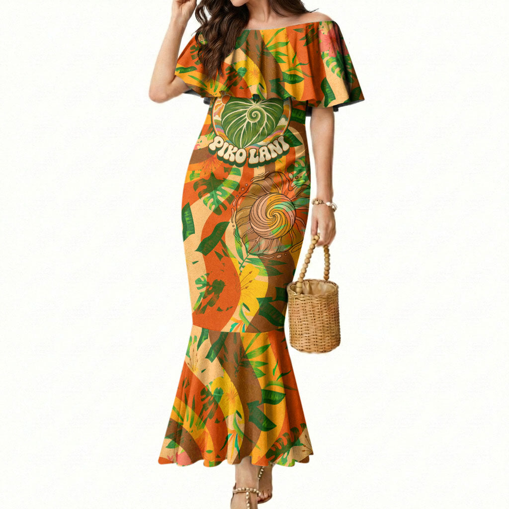 Hawaiian Piko Lani Cultivate I Ka Piko Aloha Mermaid Dress Retro Psychedelic Taro Leaf - Hibiscus Flowers