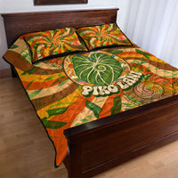 Hawaiian Piko Lani Cultivate I Ka Piko Aloha Quilt Bed Set Retro Psychedelic Taro Leaf - Hibiscus Flowers