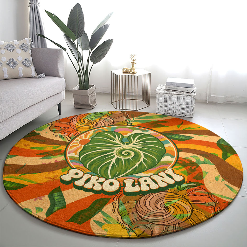 Hawaiian Piko Lani Cultivate I Ka Piko Aloha Round Carpet Retro Psychedelic Taro Leaf - Hibiscus Flowers