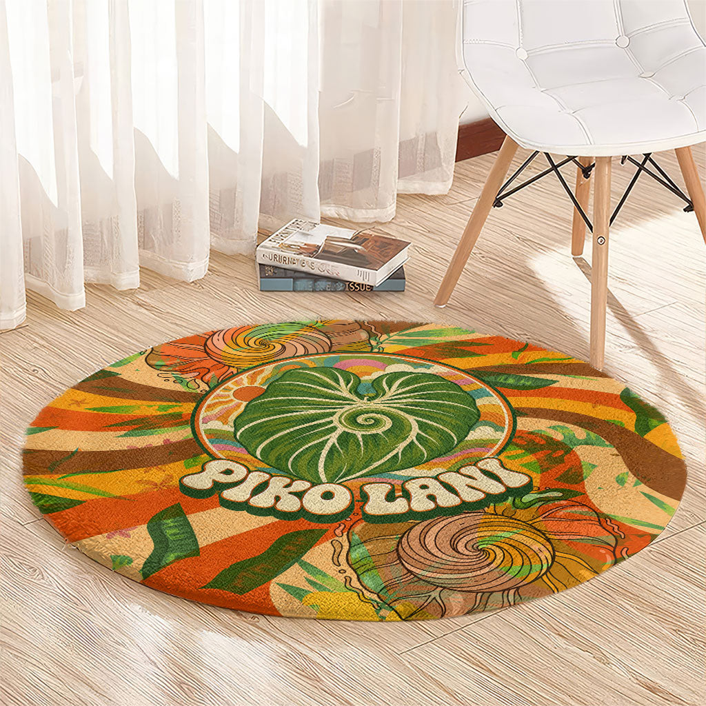 Hawaiian Piko Lani Cultivate I Ka Piko Aloha Round Carpet Retro Psychedelic Taro Leaf - Hibiscus Flowers