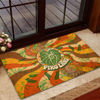 Hawaiian Piko Lani Cultivate I Ka Piko Aloha Rubber Doormat Retro Psychedelic Taro Leaf - Hibiscus Flowers
