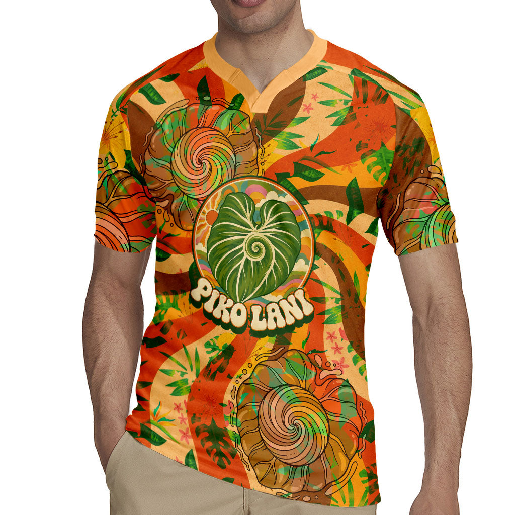 Hawaiian Piko Lani Cultivate I Ka Piko Aloha Rugby Jersey Retro Psychedelic Taro Leaf - Hibiscus Flowers