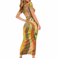 Hawaiian Piko Lani Cultivate I Ka Piko Aloha Short Sleeve Bodycon Dress Retro Psychedelic Taro Leaf - Hibiscus Flowers