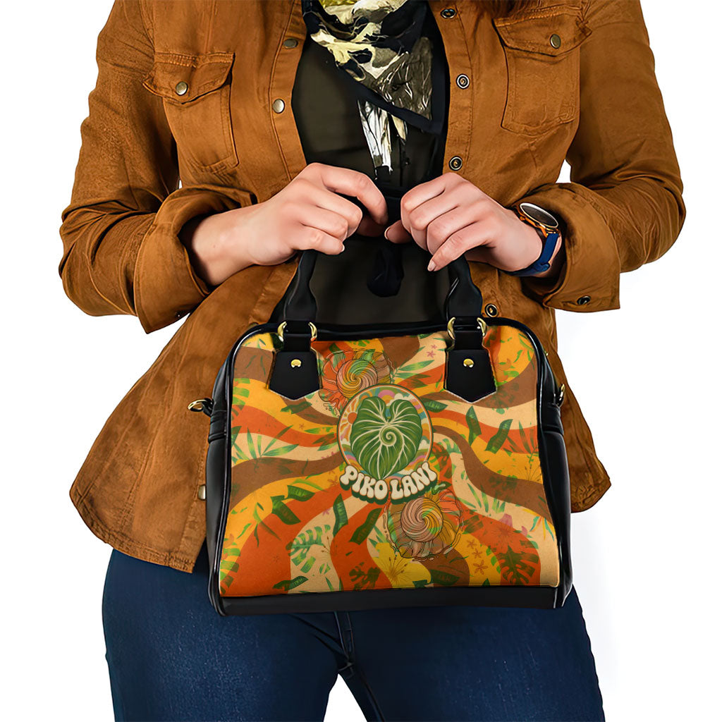 Hawaiian Piko Lani Cultivate I Ka Piko Aloha Shoulder Handbag Retro Psychedelic Taro Leaf - Hibiscus Flowers TS04 - Polynesian Pride