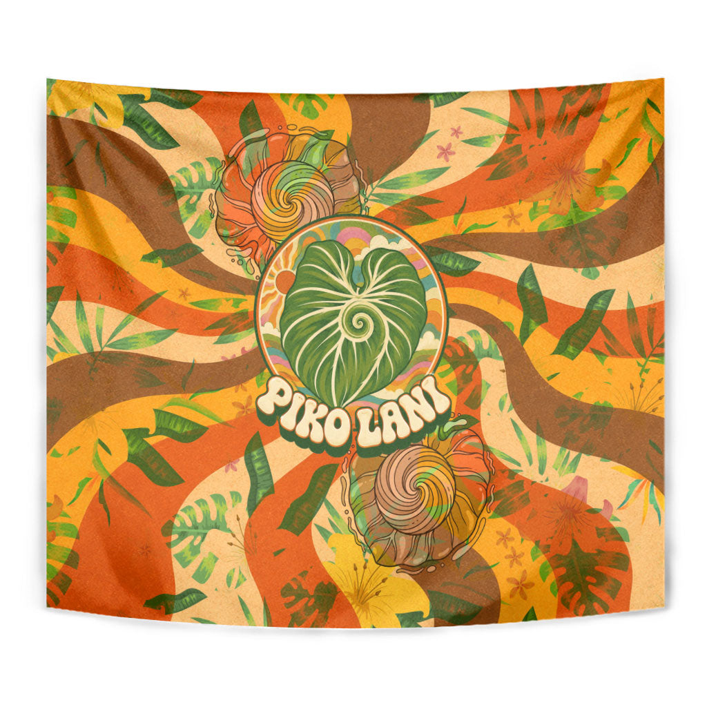 Hawaiian Piko Lani Cultivate I Ka Piko Aloha Tapestry Retro Psychedelic Taro Leaf - Hibiscus Flowers