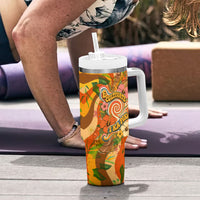 Hawaiian Piko Lani Cultivate I Ka Piko Aloha Tumbler With Handle Retro Psychedelic Taro Leaf - Hibiscus Flowers