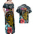 Hawaii Turtle Couples Matching Off Shoulder Maxi Dress and Hawaiian Shirt Hawaii Pattern and Turtle Tattoo Dark Cyan Gradient TS04 - Polynesian Pride