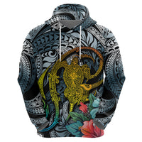 Hawaii Turtle Hoodie Hawaii Pattern and Turtle Tattoo Dark Cyan Gradient TS04 - Polynesian Pride