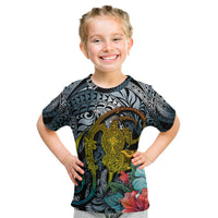 Hawaii Turtle Kid T Shirt Hawaii Pattern and Turtle Tattoo Dark Cyan Gradient TS04 Gradient - Polynesian Pride