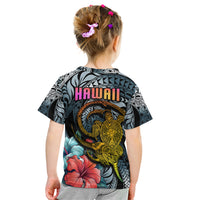 Hawaii Turtle Kid T Shirt Hawaii Pattern and Turtle Tattoo Dark Cyan Gradient TS04 - Polynesian Pride