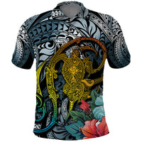 Hawaii Turtle Polo Shirt Hawaii Pattern and Turtle Tattoo Dark Cyan Gradient TS04 Gradient - Polynesian Pride