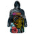 Hawaii Turtle Wearable Blanket Hoodie Hawaii Pattern and Turtle Tattoo Dark Cyan Gradient TS04 - Polynesian Pride