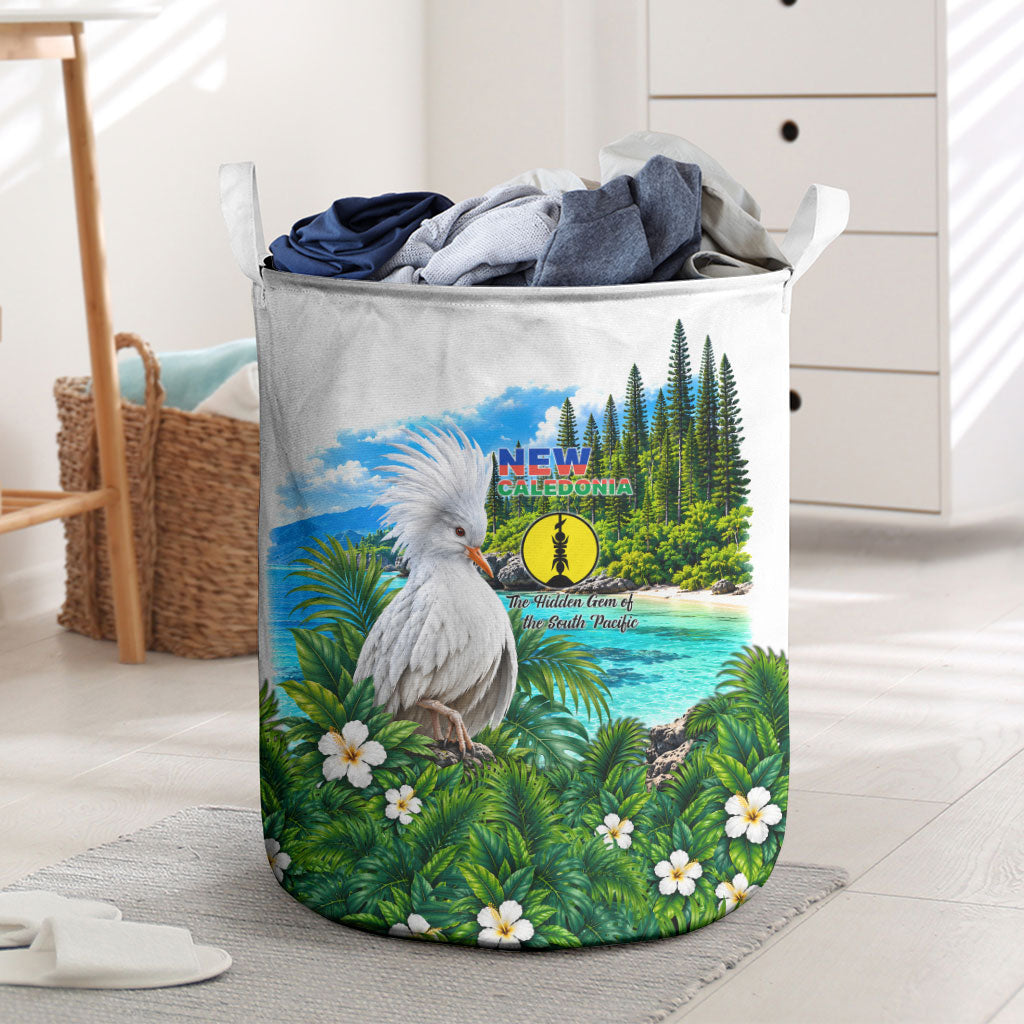 New Caledonia Kagu Bird Nature Laundry Basket South Pacific Hidden Gem Tropical Landscape TS04 Green White - Polynesian Pride