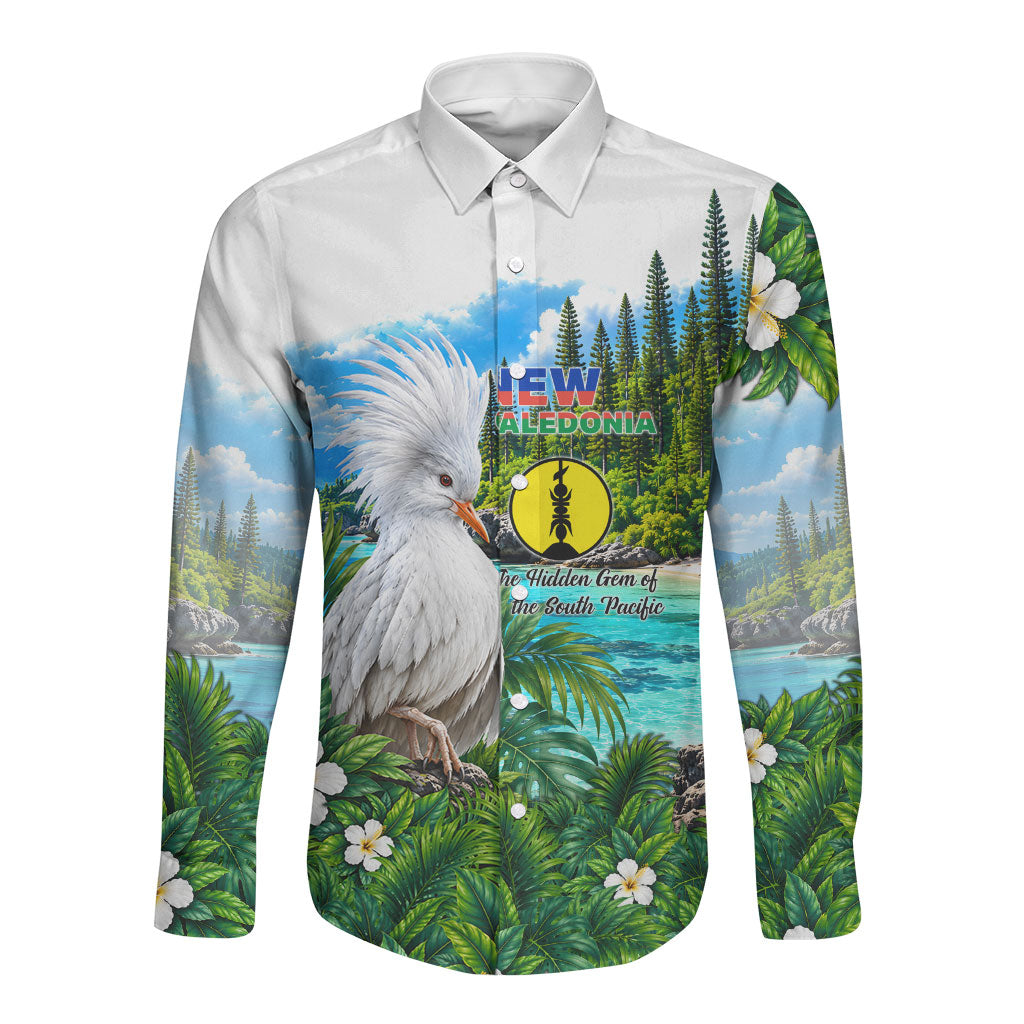 New Caledonia Kagu Bird Nature Long Sleeve Button Shirt South Pacific Hidden Gem Tropical Landscape TS04 Unisex Green White - Polynesian Pride