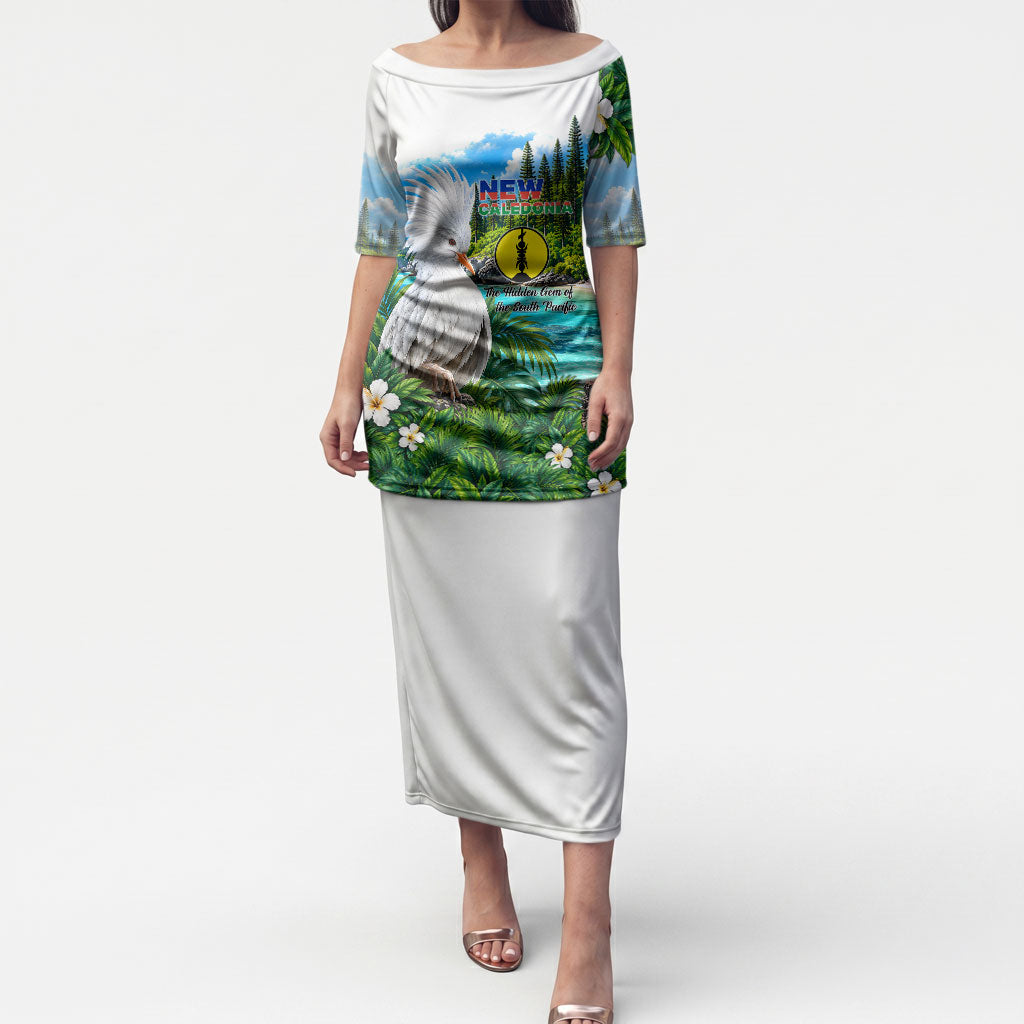 New Caledonia Kagu Bird Nature Puletasi South Pacific Hidden Gem Tropical Landscape TS04 Long Dress Green White - Polynesian Pride
