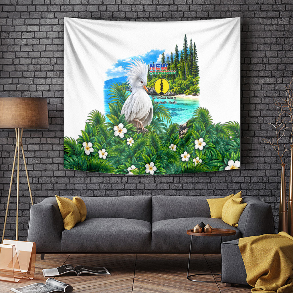 New Caledonia Kagu Bird Nature Tapestry South Pacific Hidden Gem Tropical Landscape TS04 Green White - Polynesian Pride