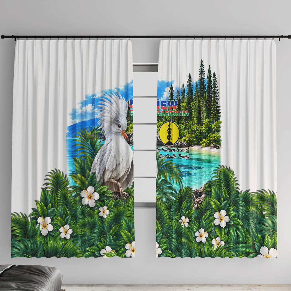 New Caledonia Kagu Bird Nature Window Curtain South Pacific Hidden Gem Tropical Landscape TS04 With Hooks Green White - Polynesian Pride