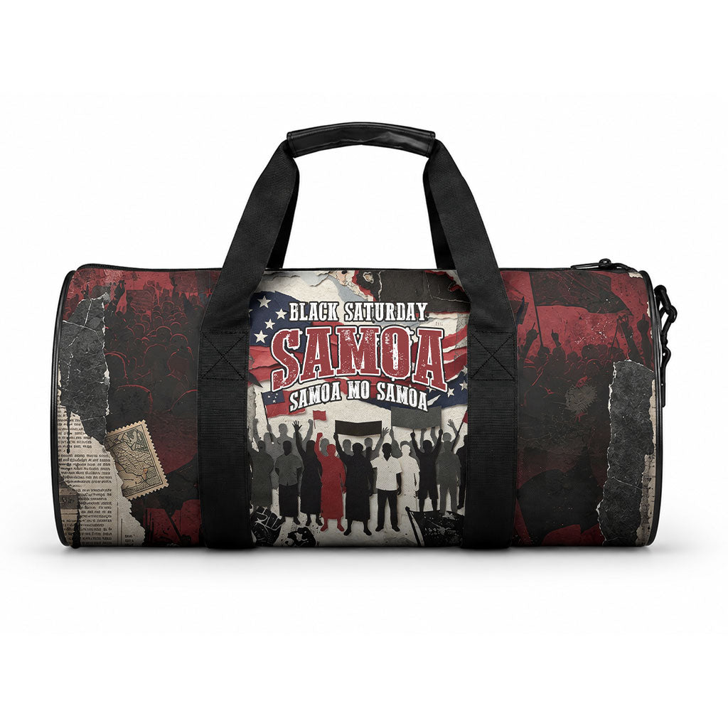 Samoa Black Saturday 1929 Duffle Bag Mau Movement Vintage Newspaper Grunge Polynesian TS04 One size Black Red - Polynesian Pride