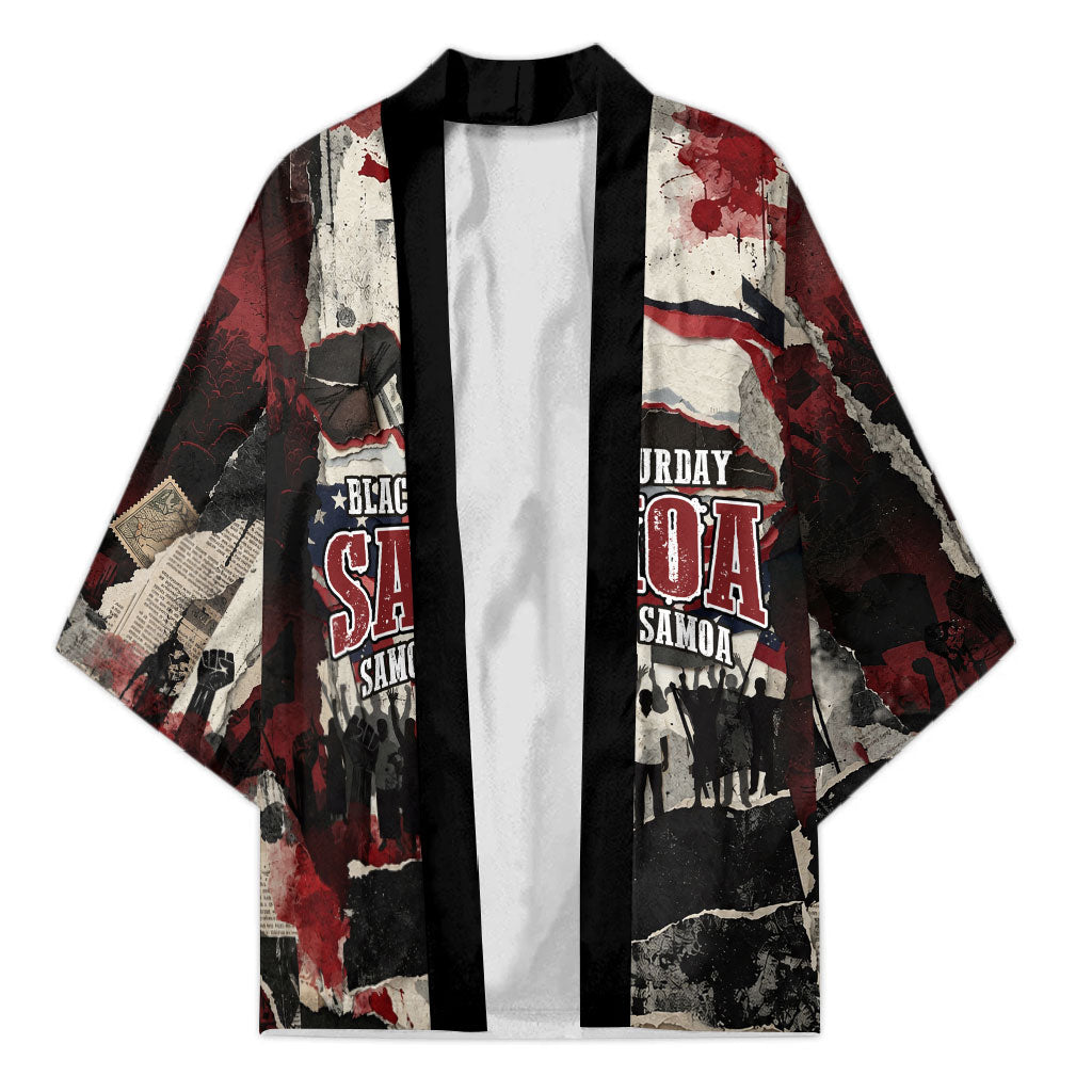 Samoa Black Saturday 1929 Kimono Mau Movement Vintage Newspaper Grunge Polynesian TS04 Unisex Black Red - Polynesian Pride