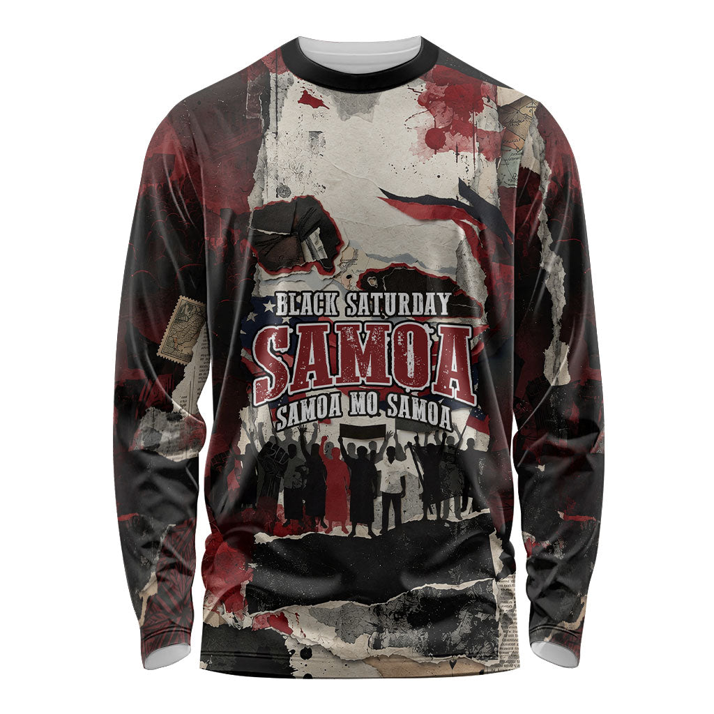 Samoa Black Saturday 1929 Long Sleeve Shirt Mau Movement Vintage Newspaper Grunge Polynesian TS04 Unisex Black Red - Polynesian Pride