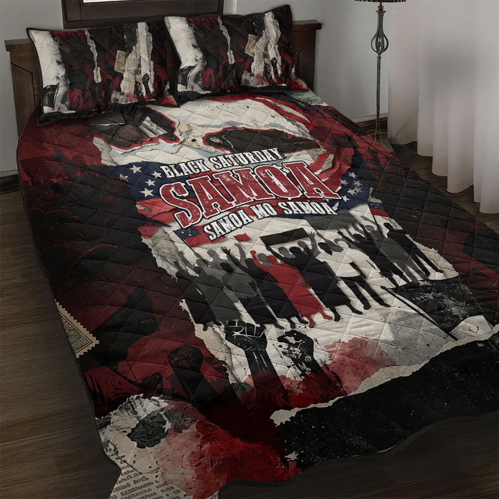 Samoa Black Saturday 1929 Quilt Bed Set Mau Movement Vintage Newspaper Grunge Polynesian TS04 Black Red - Polynesian Pride