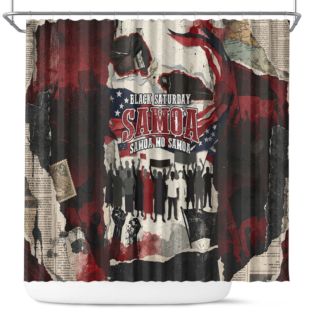 Samoa Black Saturday 1929 Shower Curtain Mau Movement Vintage Newspaper Grunge Polynesian TS04 Black Red - Polynesian Pride