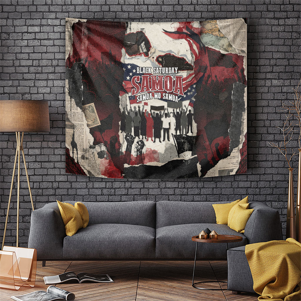 Samoa Black Saturday 1929 Tapestry Mau Movement Vintage Newspaper Grunge Polynesian TS04 Black Red - Polynesian Pride