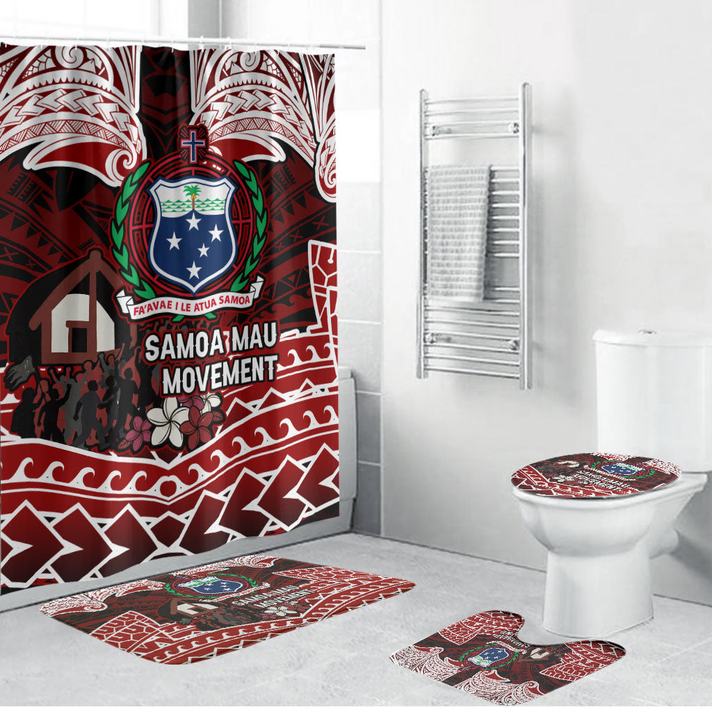 Samoa Black Saturday Mau Movement Bathroom Set Polynesian Tribal Pattern Coat Of Arms Graphic Art TS04 Bathroom Set (4 pcs) Red White - Polynesian Pride