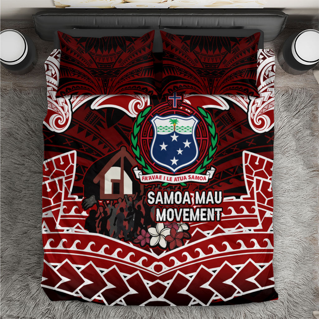 Samoa Black Saturday Mau Movement Bedding Set Polynesian Tribal Pattern Coat Of Arms Graphic Art TS04 Red White - Polynesian Pride