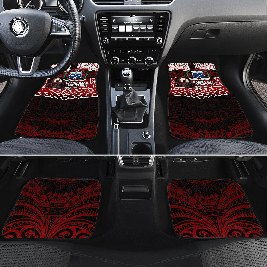 Samoa Black Saturday Mau Movement Car Mats Polynesian Tribal Pattern Coat Of Arms Graphic Art TS04 Set 4pcs Red White - Polynesian Pride