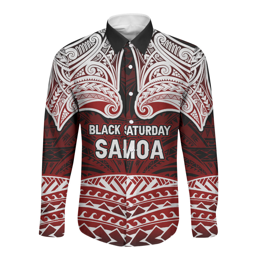 Samoa Black Saturday Mau Movement Long Sleeve Button Shirt Polynesian Tribal Pattern Coat Of Arms Graphic Art TS04 Unisex Red White - Polynesian Pride