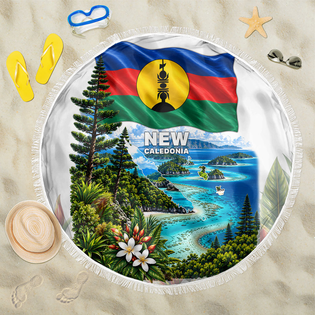 New Caledonia Kanak Flag Landscape Beach Blanket Tropical Island Nature Floral TS04 One Size 150cm White Green - Polynesian Pride