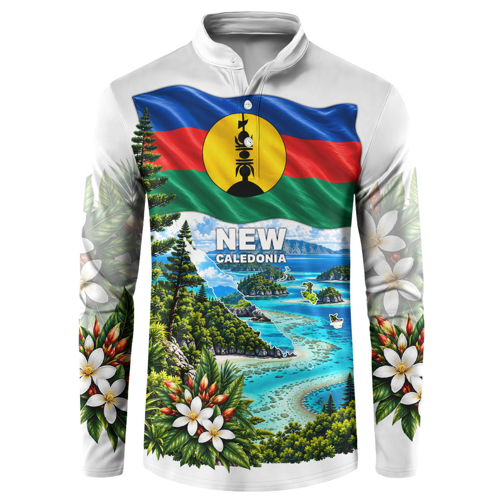 New Caledonia Kanak Flag Landscape Button Sweatshirt Tropical Island Nature Floral TS04 White Green - Polynesian Pride